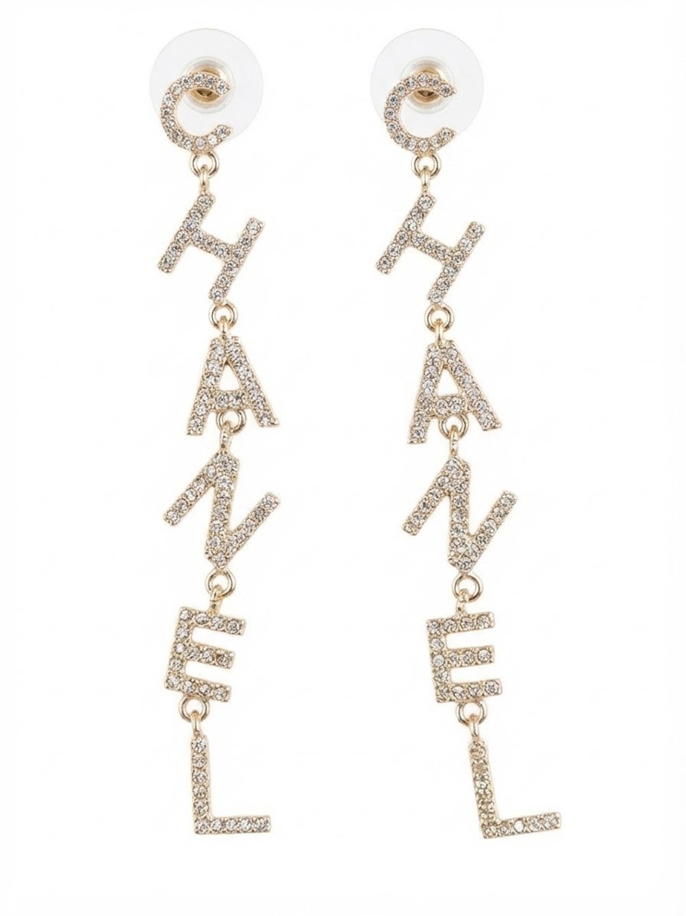 Gold Tone Crystal Letter Long Drop Earrings